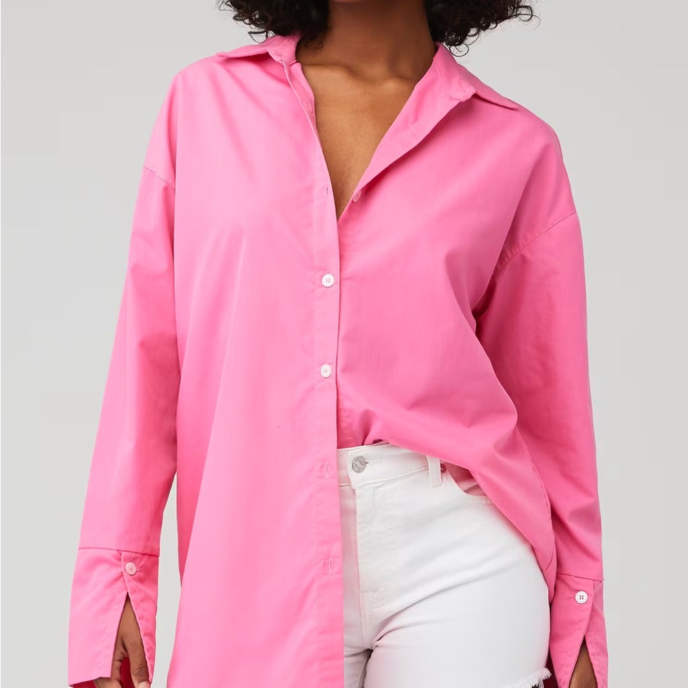 4th&Reckless Pink Oversized Capri Long Sleeve Button Down Shirt